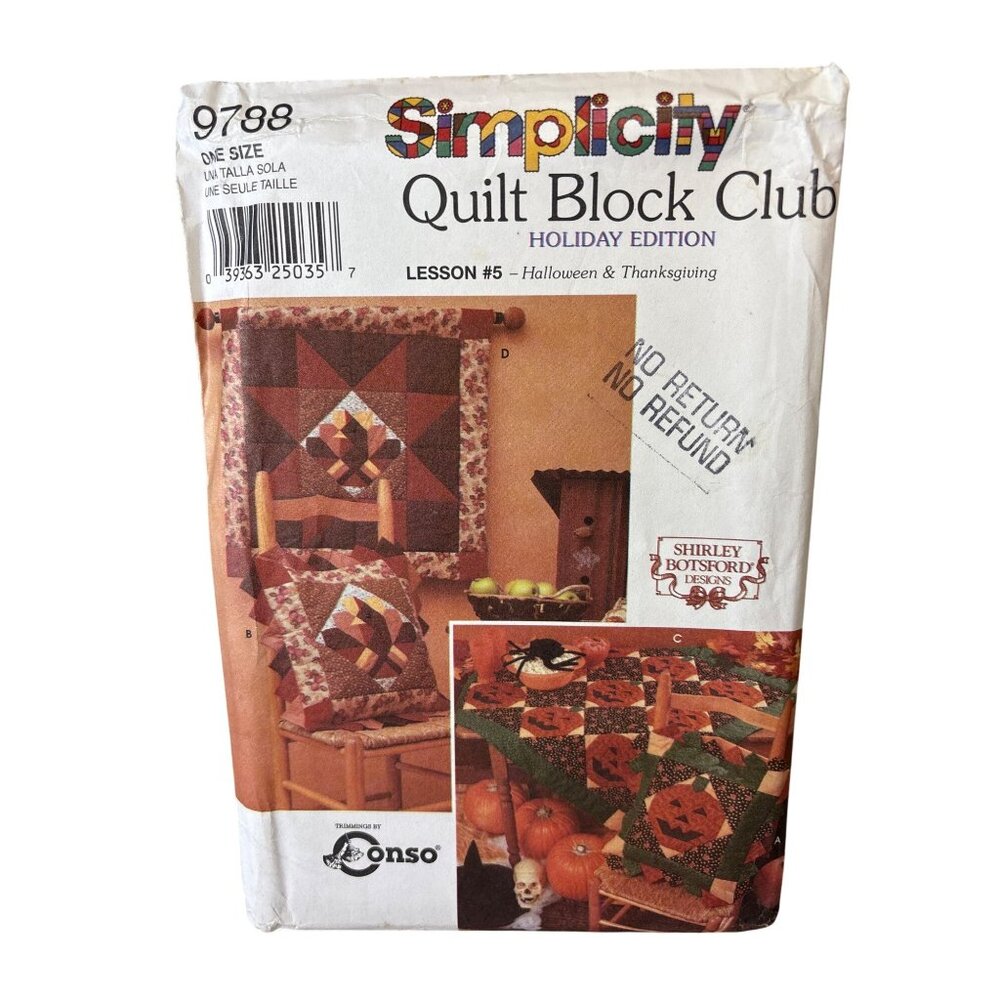 Quilt Block Club Sewing Pattern Simplicity 9788 Halloween Thanksgiving Uncut